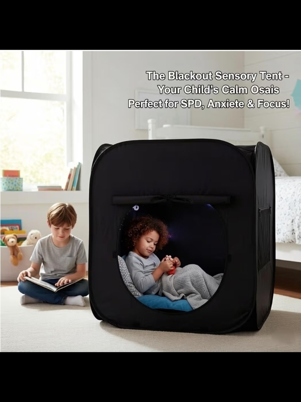 Kids Play Tent Cube — Dark Gray Sensory Hideaway - Picture 6 of 8
